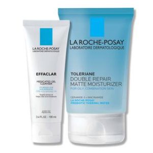 EFFACLAR MEDICATED ACNE CLEANSER & TOLERIANE DOUBLE REPAIR MATTE MOISUTRIZER TRAVEL SET