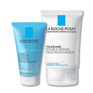 Toleriane Purifying Foaming Cleanser & Toleriane Double Repair Face Moisturizer Travel Set. Dermatologist-recommended La Roche-Posay products.